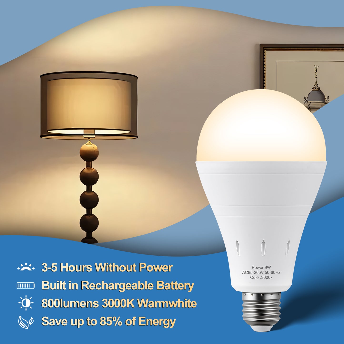 3 Pack Rechargeable Emergency Light Bulb, 3000K Self-Charging Light Bulb