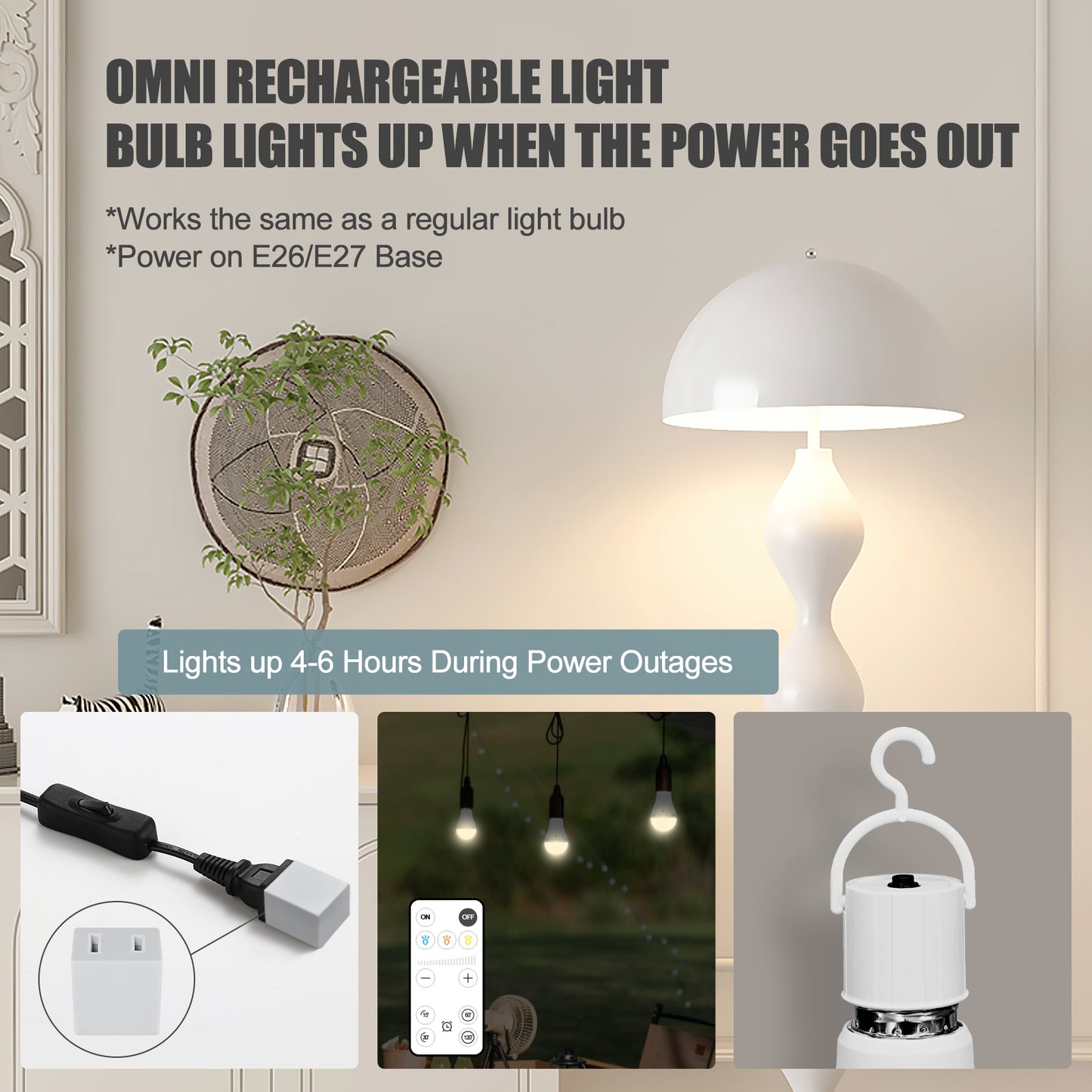 10 Pack Omni Rechargeable Emergency Light Bulbs with Remote 9W 3 Color Shift Dimmable