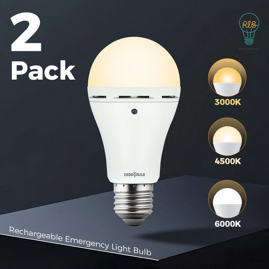 2 Pack 3 colour 6000k Rechargeable Emergency Light Bulb with remote