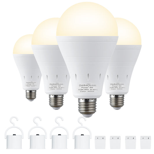 4 Pack Rechargeable Battery Operated Emergency Light Bulb E26 120 Volt 9W 3000K