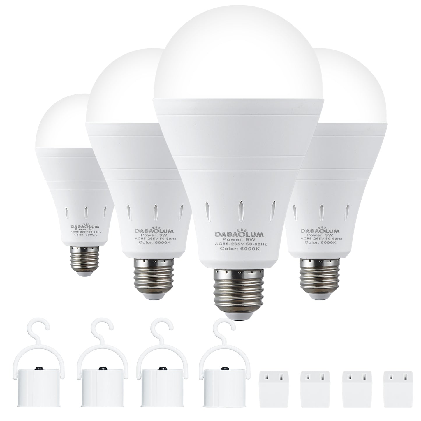 4 Pack Rechargeable Battery Operated Emergency Light Bulb E26 120 Volt 9W 6000K