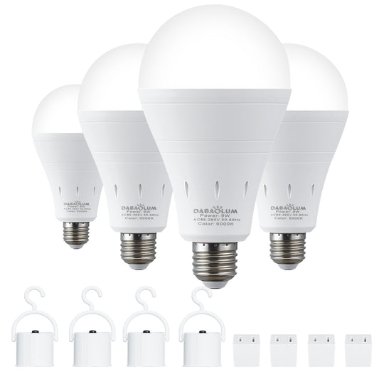 4 Pack Rechargeable Battery Operated Emergency Light Bulb E26 120 Volt 9W 6000K